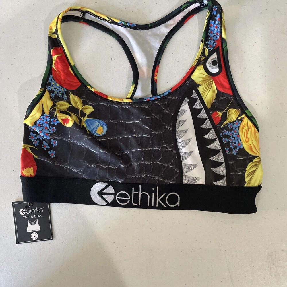 Ethika Floral Sports S-Bra Size L(34D, 36C, or 38B) Racer Back Wide Band